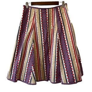 Boden Fit And Flare Womens 10L Purple Tan Stipe Flared A-Line Boho